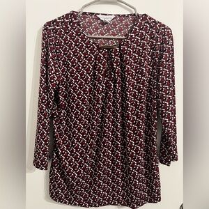 Liz Claiborne Wine and Black Geometric Long Sleeve Top petite Medium